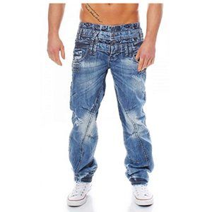 Men's C1061 Fashion Blue Bleached Denim Pants